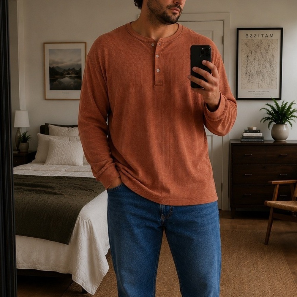 The Foundry Mens Waffle Knit Thermal Henley Shirt 3XL Tall Long Sleeve Casual
